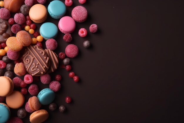 A black background with colorful candy and a black background.