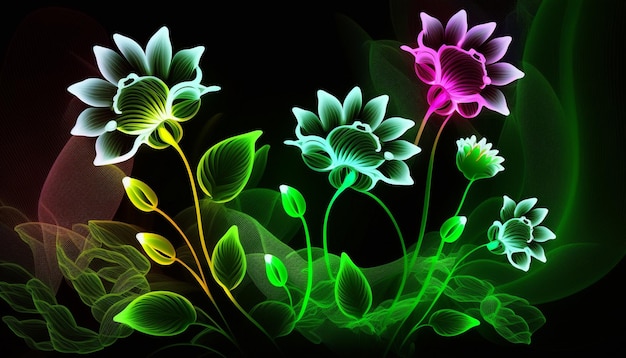 A black background with a colorful flower and the words " neon " on it.