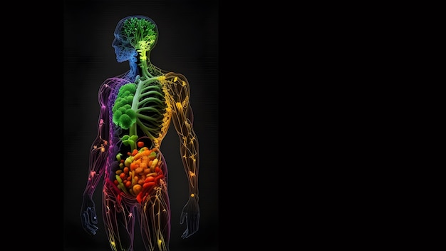 A black background with a colorful image of a human body with the word human on it.