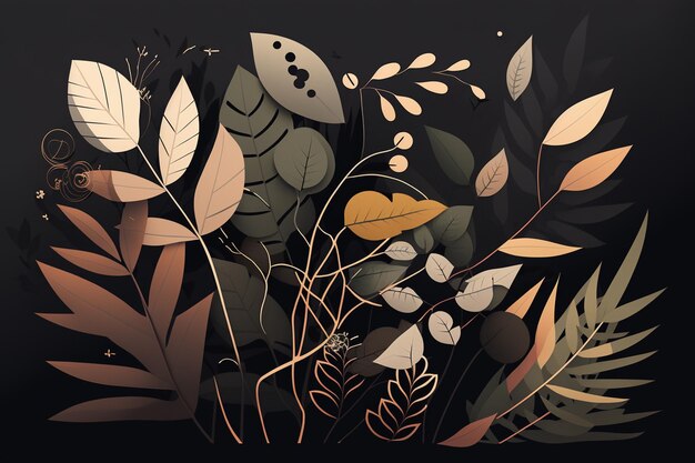 A black background with a colorful image of plants and leaves.