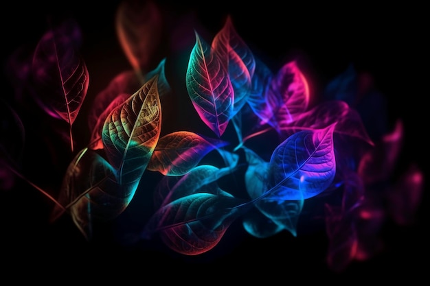 A black background with colorful leaves and the word light on it