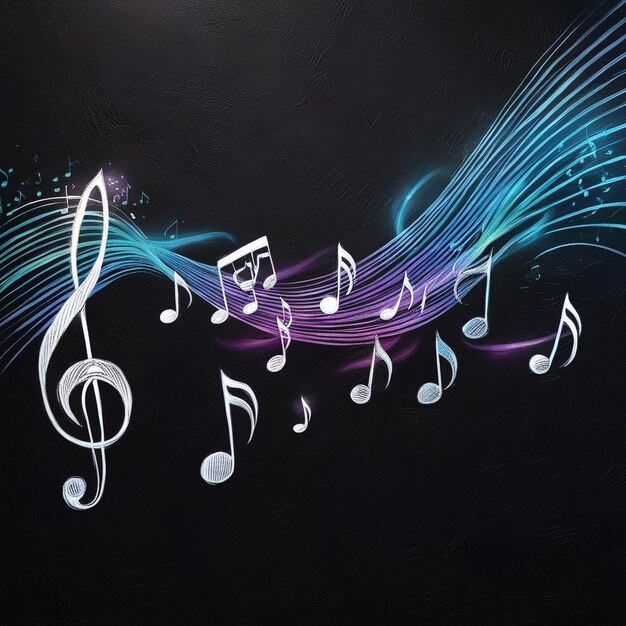 Photo a black background with a colorful musical notes and a black background