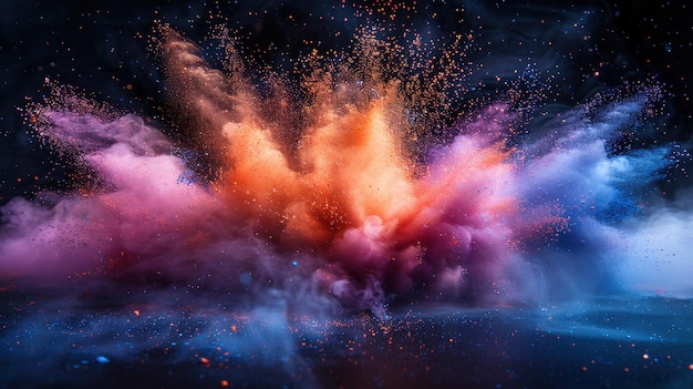 Photo black background with colorful powder explosion