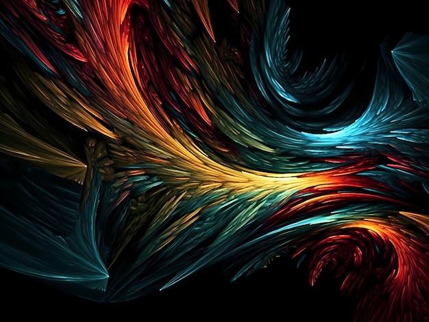 A black background with a colorful swirl and a blue and orange design.