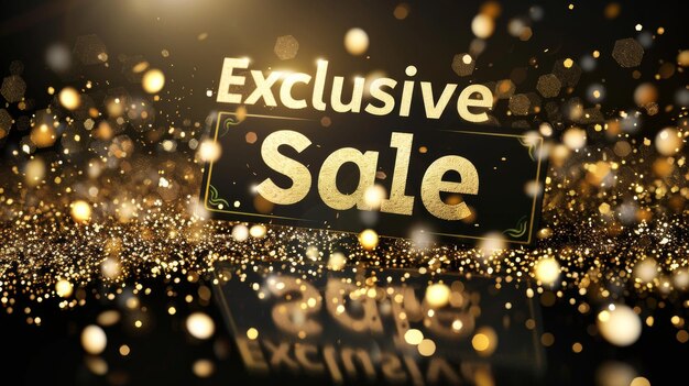 Photo black background with exclusive sale in shiny gold letters highend promotion