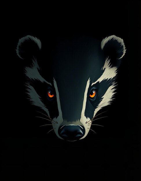 Photo a black background with a face of a badger with orange eyes