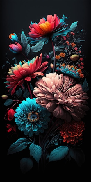 A black background with a floral pattern and the words'flowers'on it