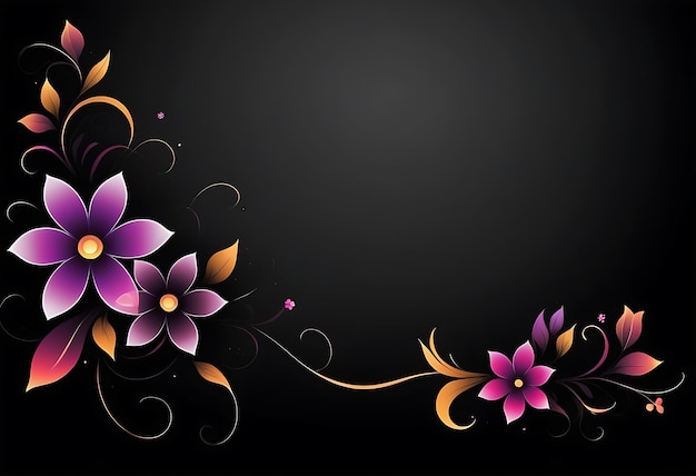 a black background with flowers and a black background