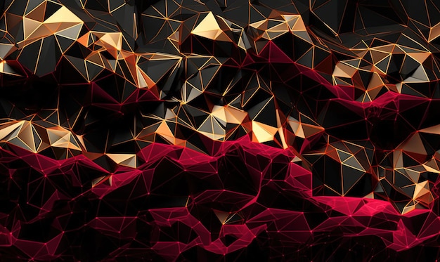 a black background with glowing gold and red polygons