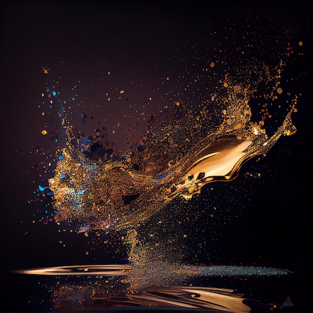 A black background with a gold and brown liquid splashing in the air.