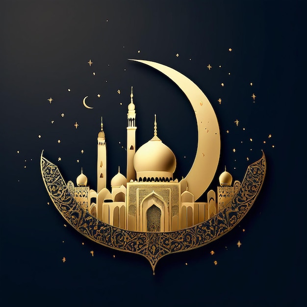 a black background with a gold crescent moon and a crescent moon