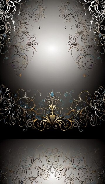 Photo a black background with a gold floral design and a dark background