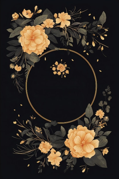 A black background with a gold frame and a gold flower frame.