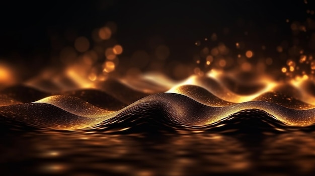 A black background with gold waves and a black background.