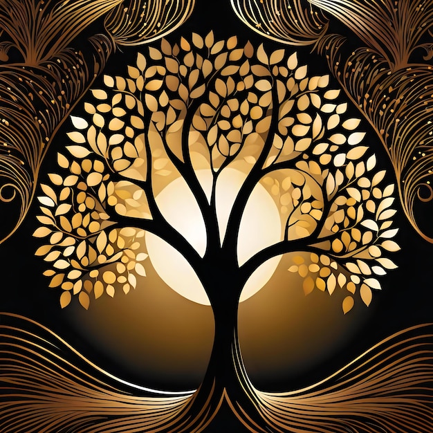 Black Background with Golden Tree Outline