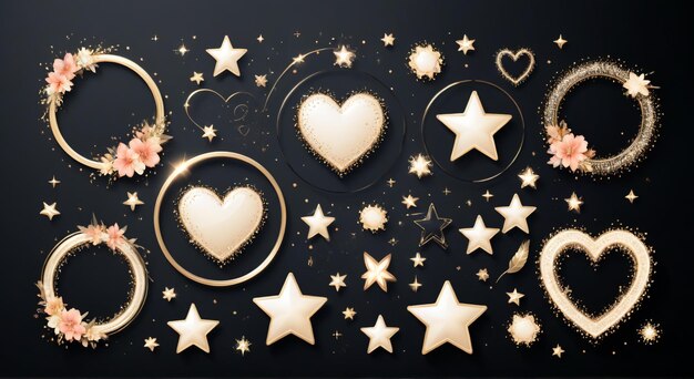 Photo a black background with a heart and stars and a moon