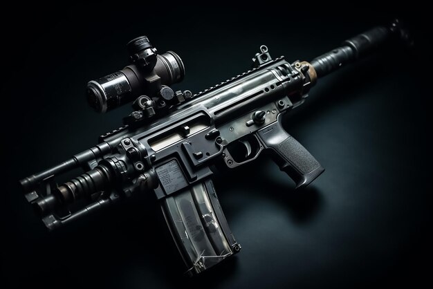 Photo a black background with a machine gun and a black background.