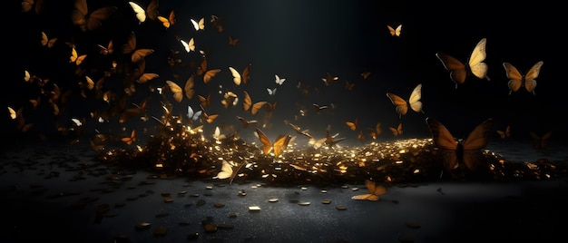 A black background with many butterflies on it