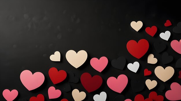 Photo a black background with many hearts that say love