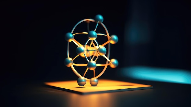 A black background with a model of atom and the number of atoms on it