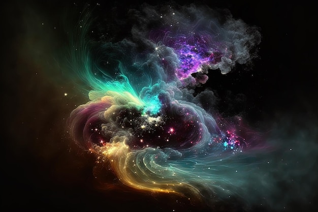 Black background with multicolored fractal nebula dust