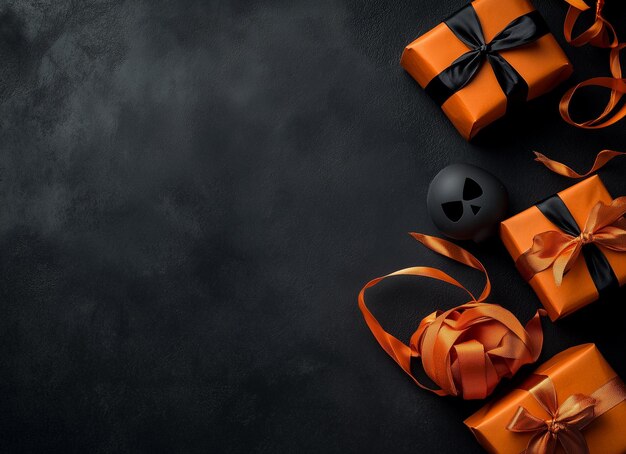 Photo a black background with orange boxes and a skull on it