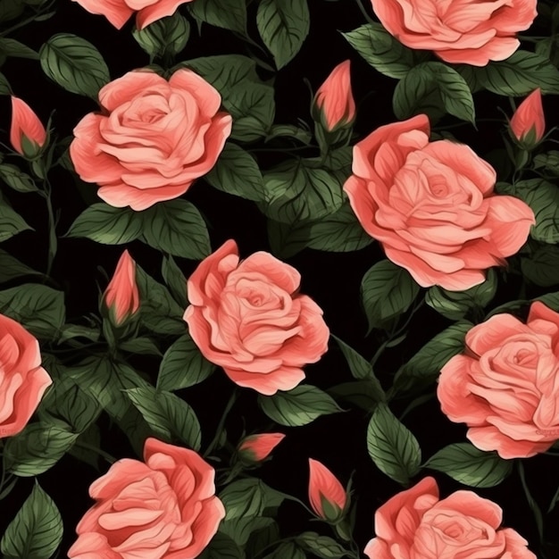 A black background with a pattern of roses.