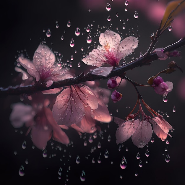 A black background with a picture of a flower with the raindrops on it.