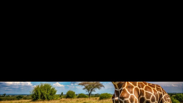 Photo a black background with a picture of a giraffe and trees