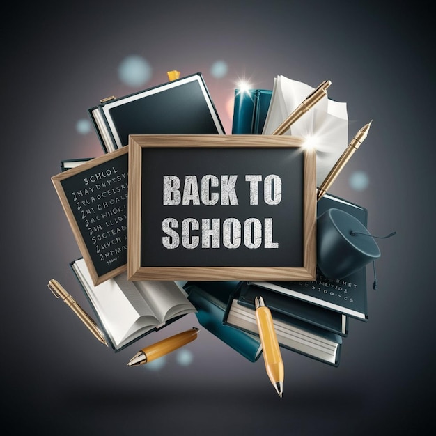 a black background with a picture of a school board and pencils