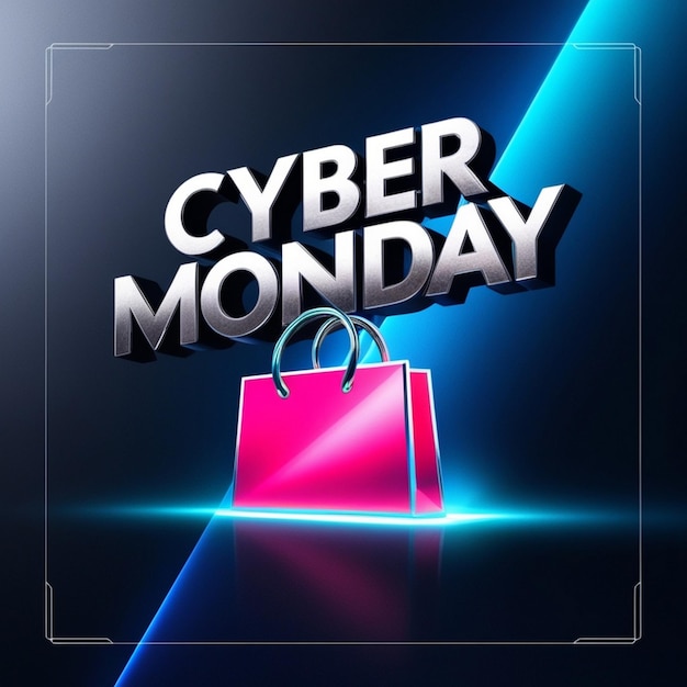 a black background with a pink bag that says cyber monday on it