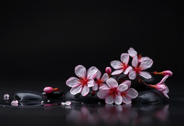 Photo a black background with a pink flower and a black background