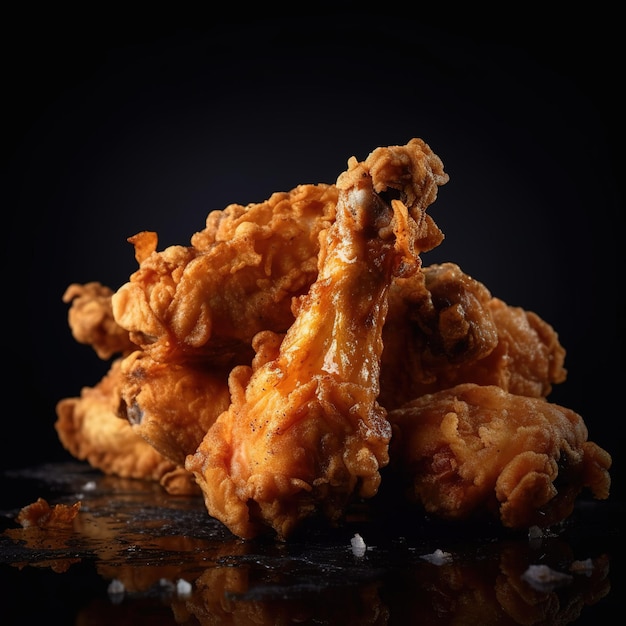 A black background with a plate of fried chicken