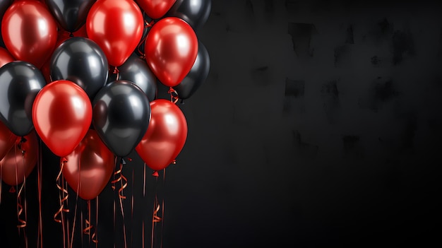 Black background with red and black balloons on one side of the image Empty space for text Black friday ad sales and shopping Generative ai