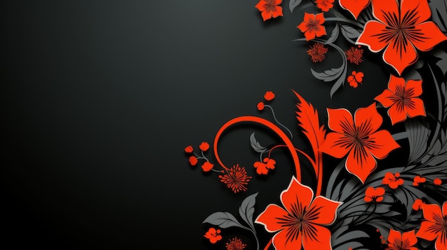 a black background with red flowers on it