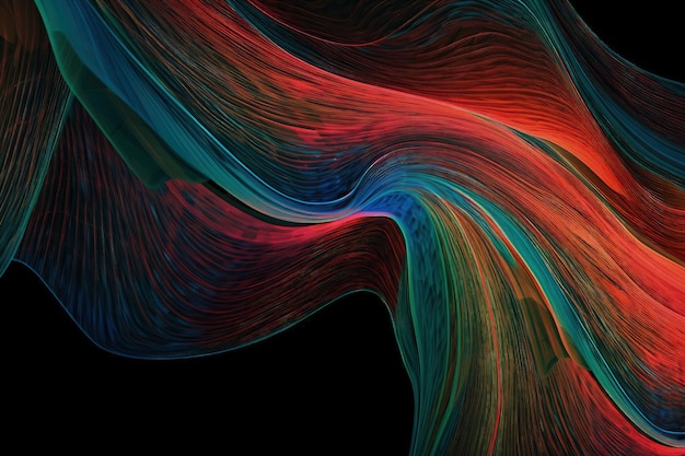 A black background with red green and blue wavy lines generative AI