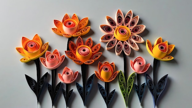 A black background with red and orange flowers and a yellow flower