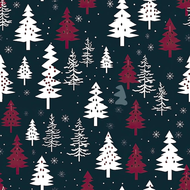 A black background with a red and white christmas tree and snowflakes.