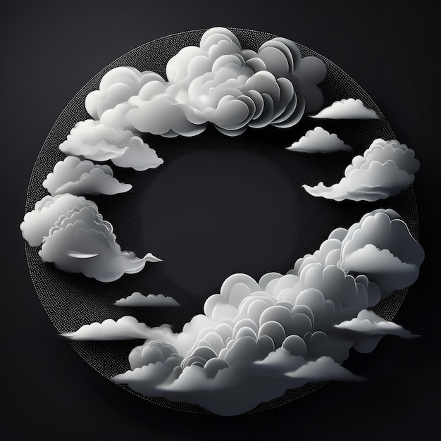 Photo black background with a round circle of white air clouds minimalist and atmospheric design