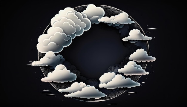 Photo black background with a round circle of white air clouds minimalist and atmospheric design