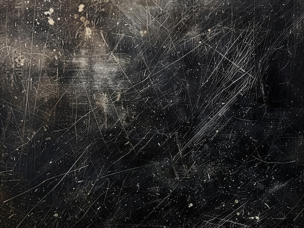 Photo a black background with scattered scratches and dust creating an abstract texture the top left corne