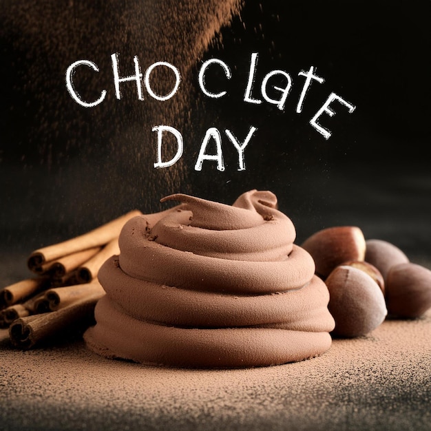 Photo a black background with a sign that says chocolate day