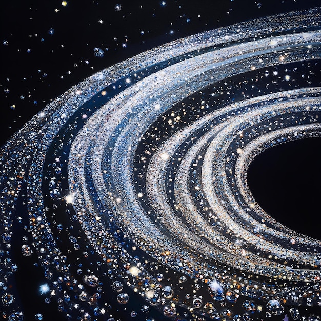 A black background with a spiral galaxy and stars