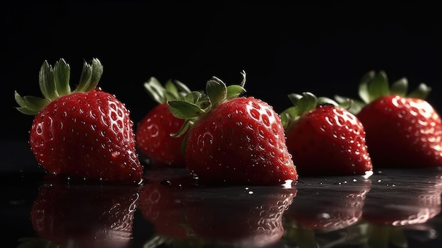 A black background with strawberries on it