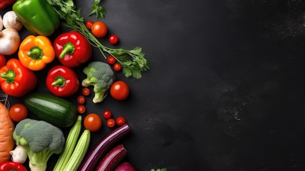 A black background with vegetables on it and a black background