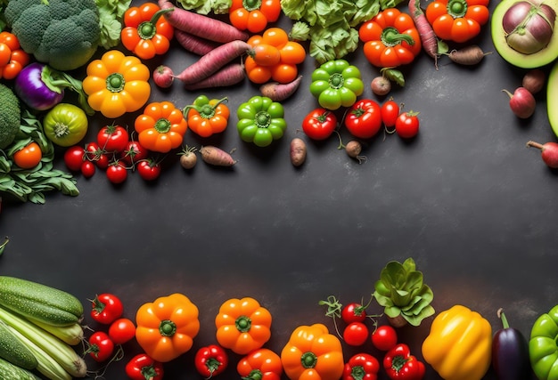 A black background with vegetables and a place for text