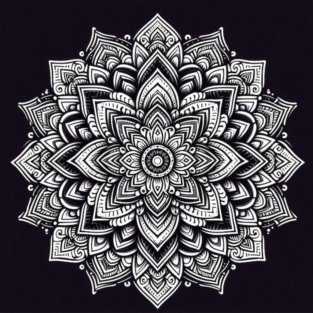 Photo a black background with a white flower design that says quot mandalas quot