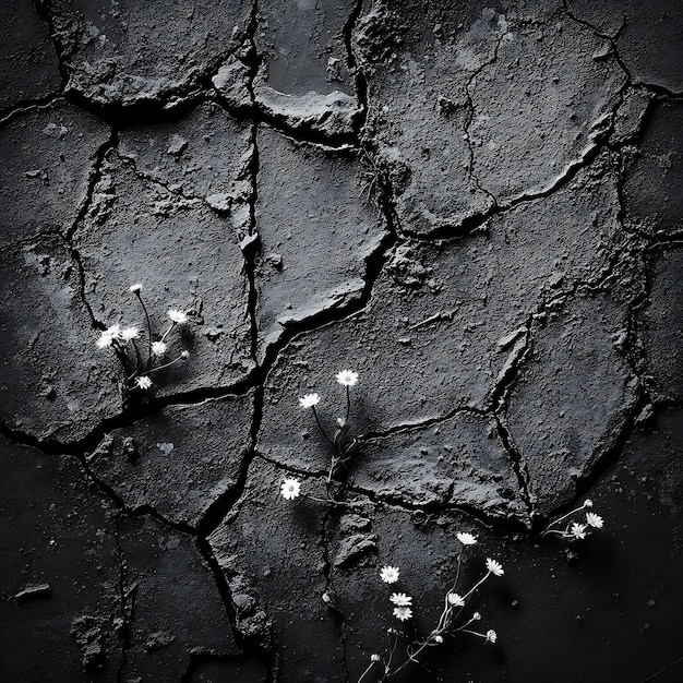 a black background with a white flower and a small white flower in the middle