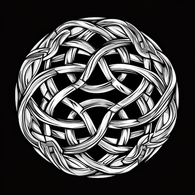 Photo a black background with a white and gray design of a celtic knot