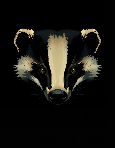 Photo a black background with a white and yellow face of a badger